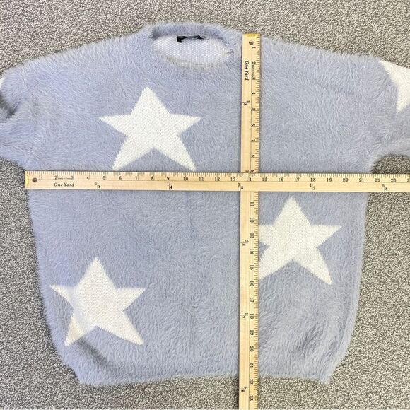 Cliche Stars Fuzzy Crop Pullover Sweater Blue White Medium - Picture 12 of 13